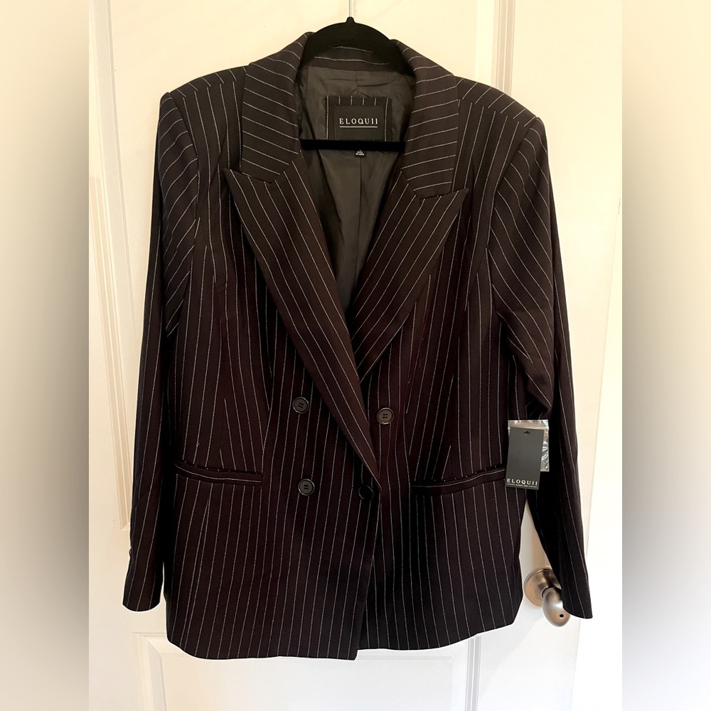 NWT Eloquii Black Pinstripe Longline Blazer